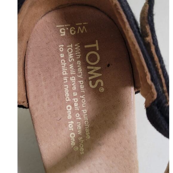 Toms Sandals Womens 9.5 Espadrilles Black & Tan Wedge Sandals Canvas 3.5 in Heel - Picture 9 of 10